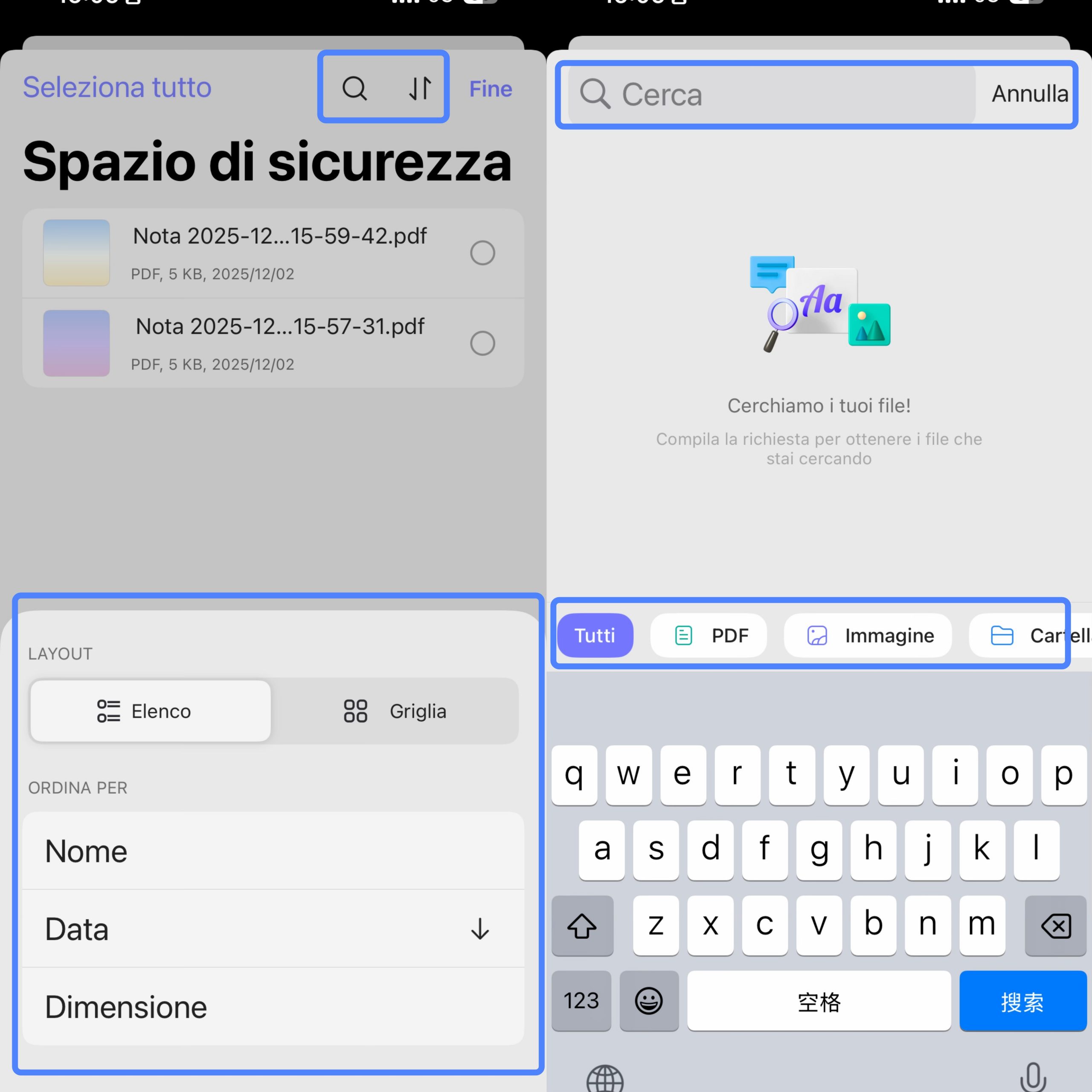 search or reorder the file list