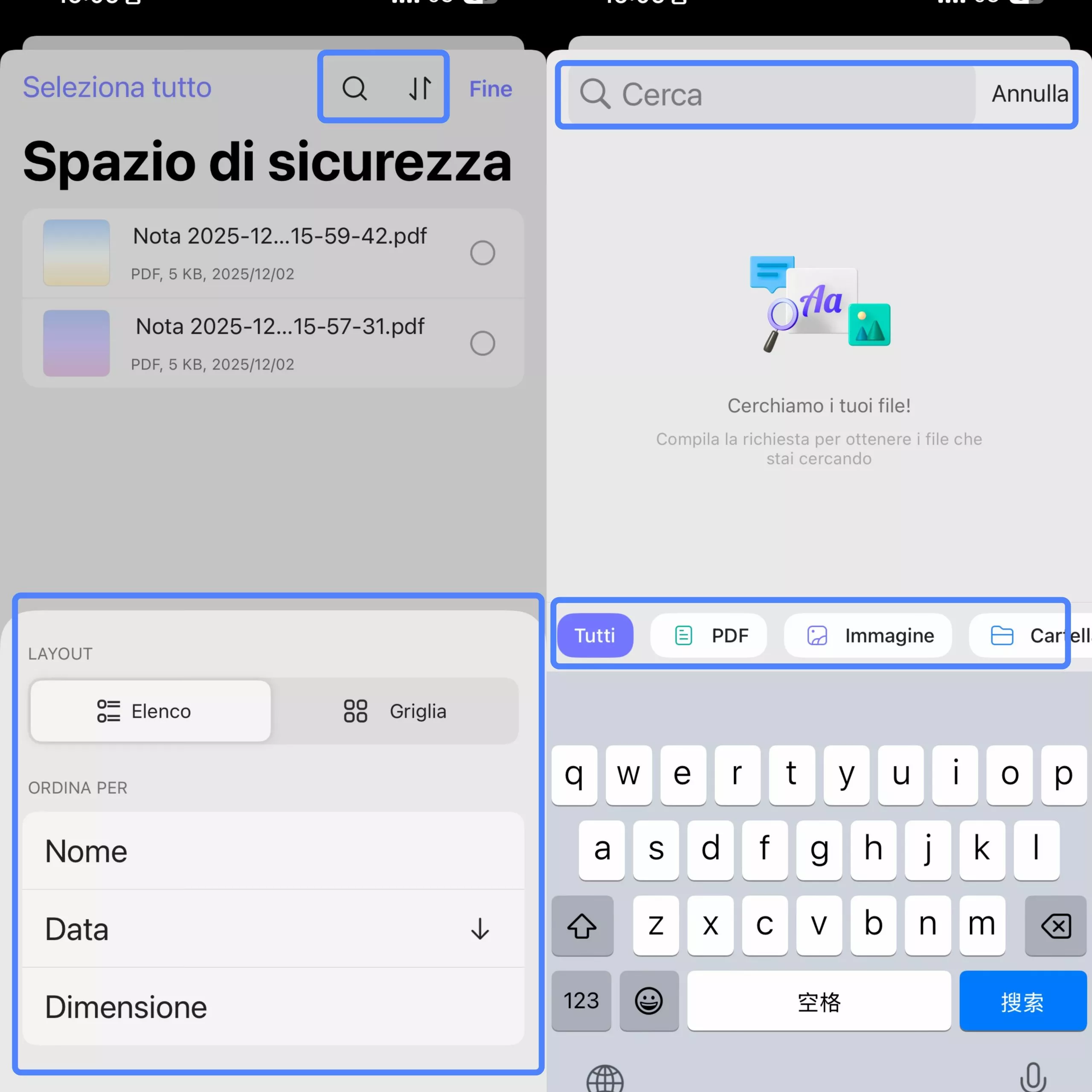 search or reorder the file list