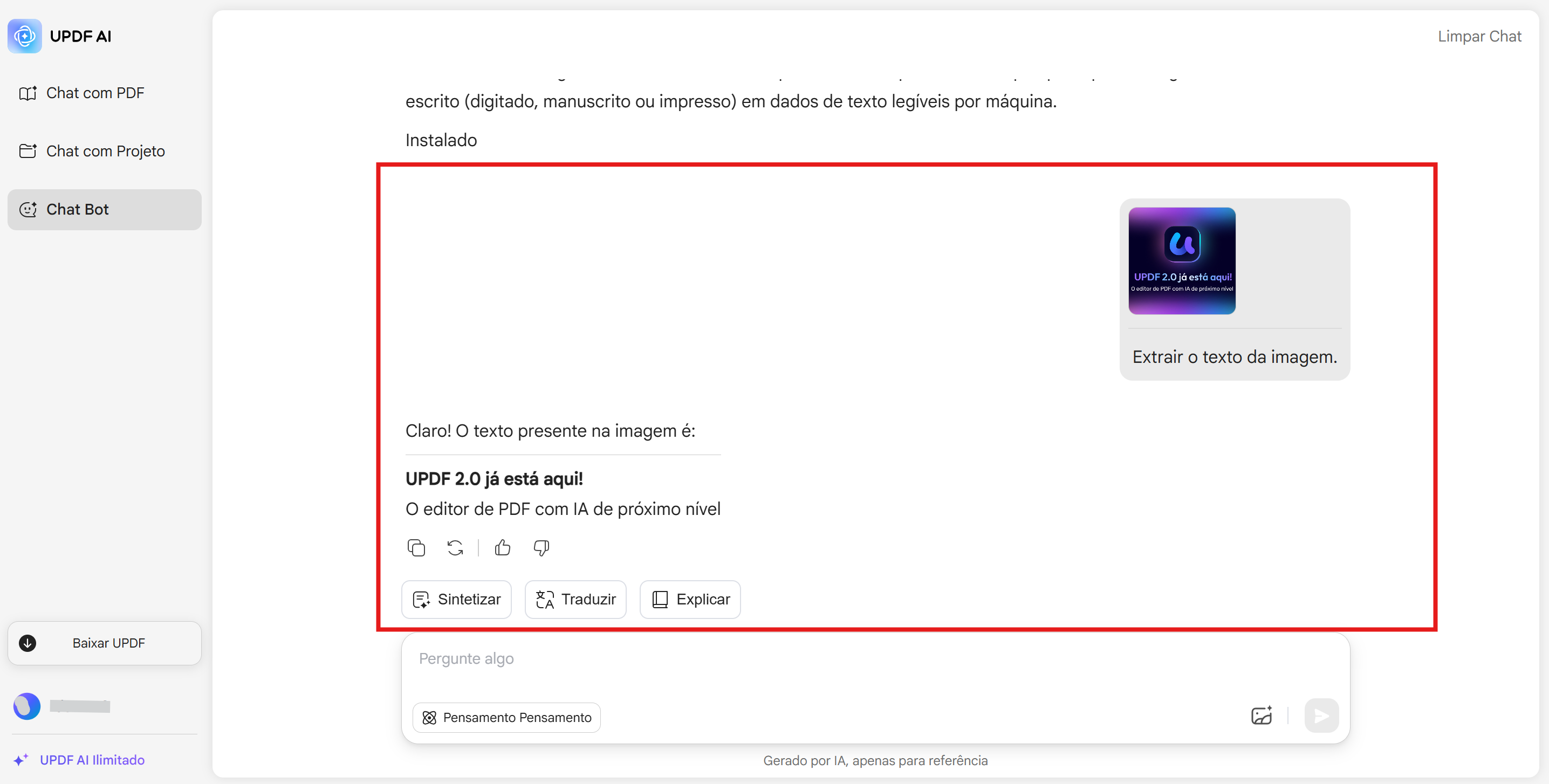 analisar texto ia em imagens ou capturas de tela 