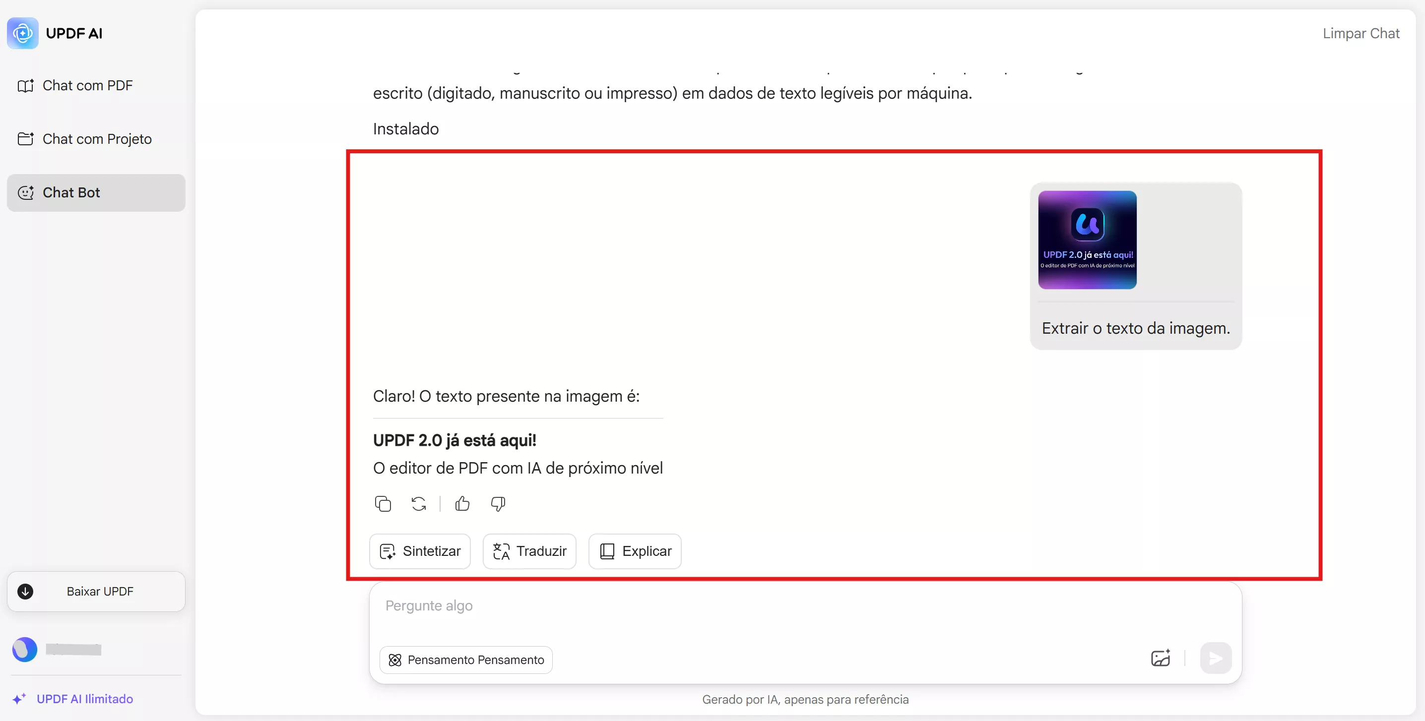 analisar texto ia em imagens ou capturas de tela