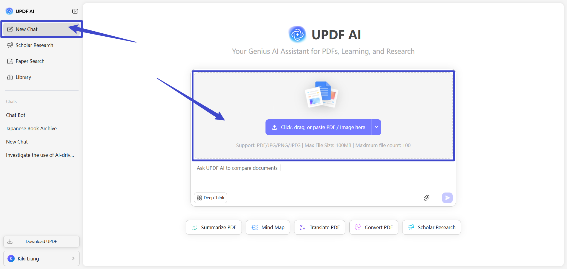"Novo Chat" do UPDF AI