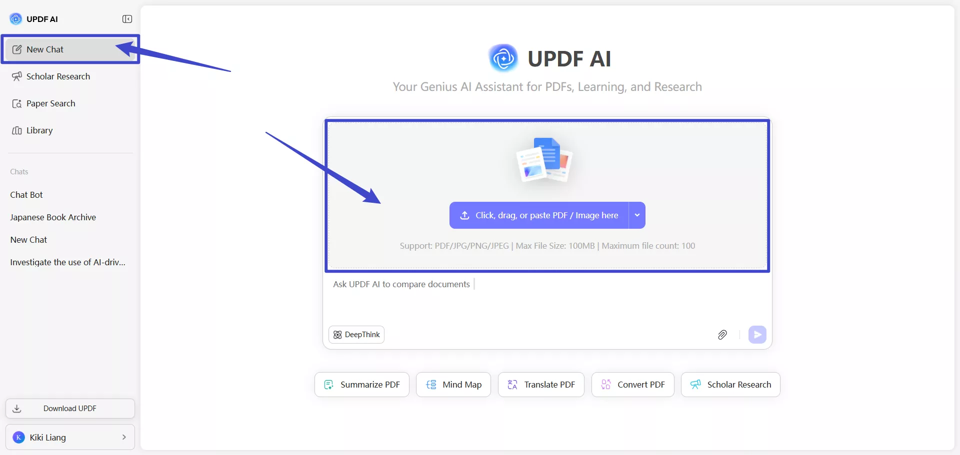 "Novo Chat" do UPDF AI