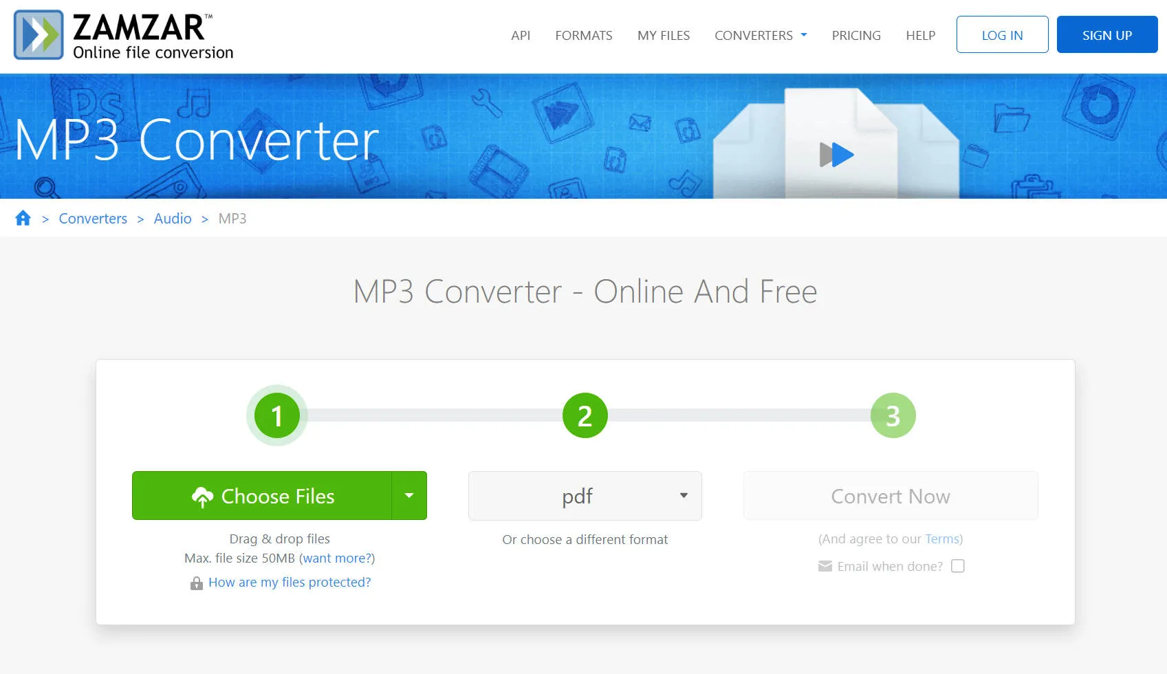 convertir mp3 a pdf Zamzar