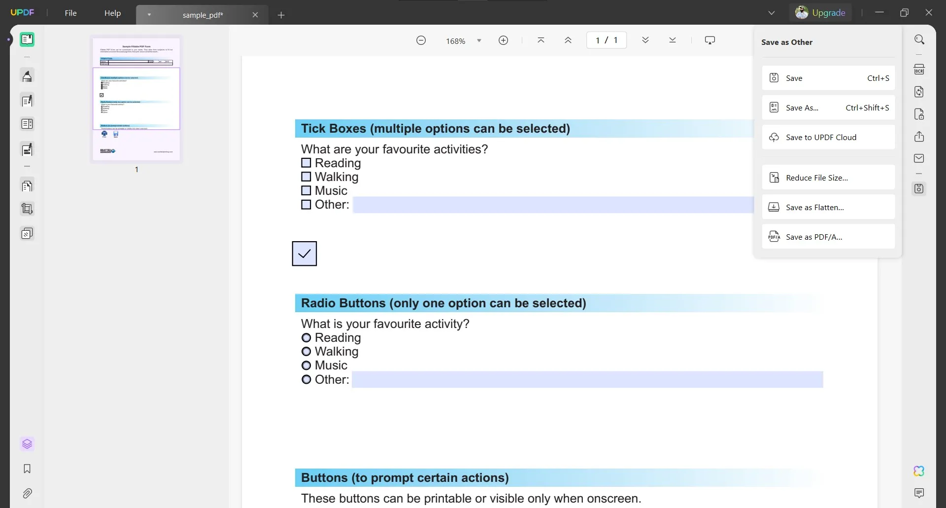 save the checkmark file as other in reader mode