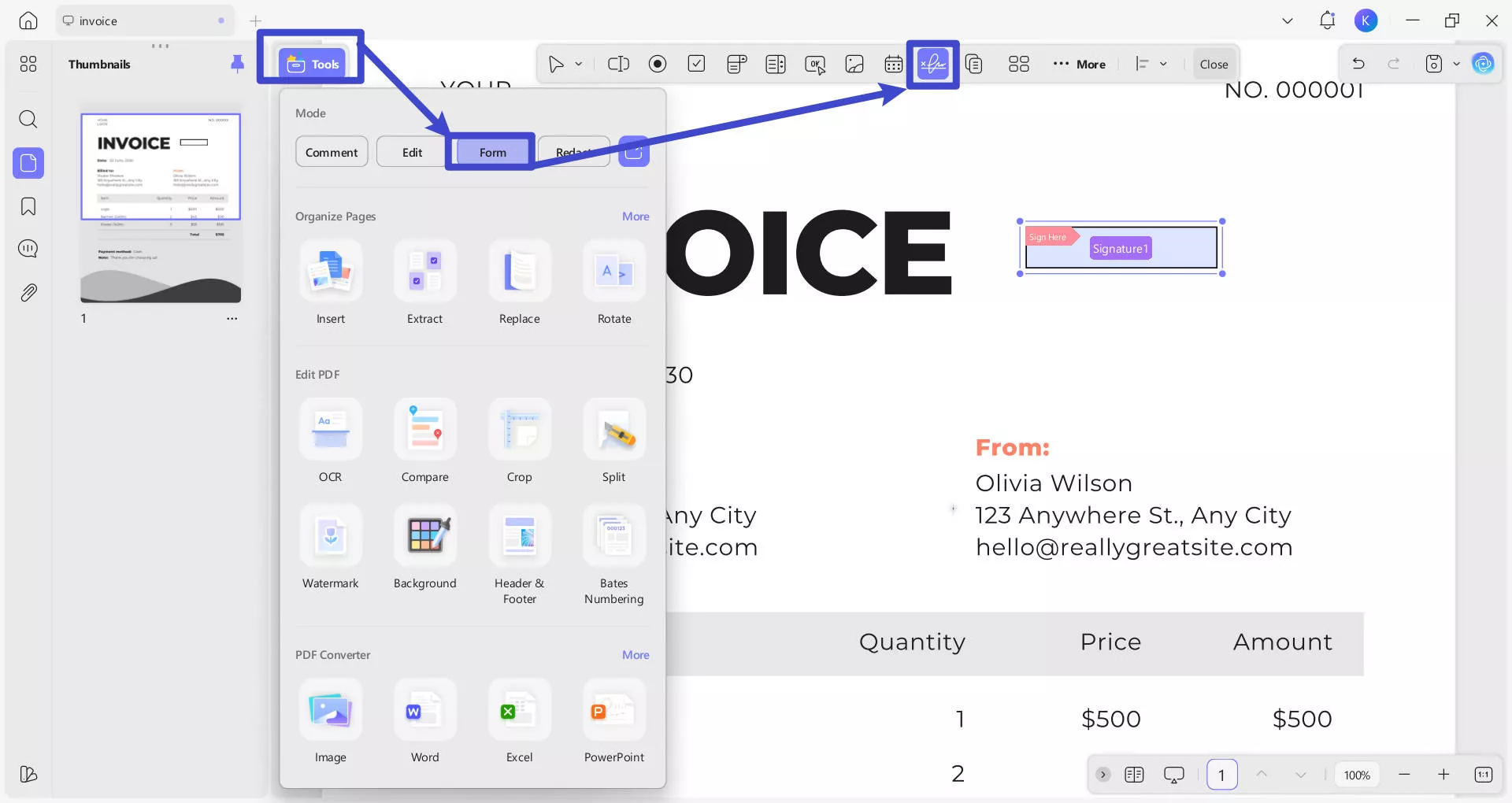 add signature field in updf