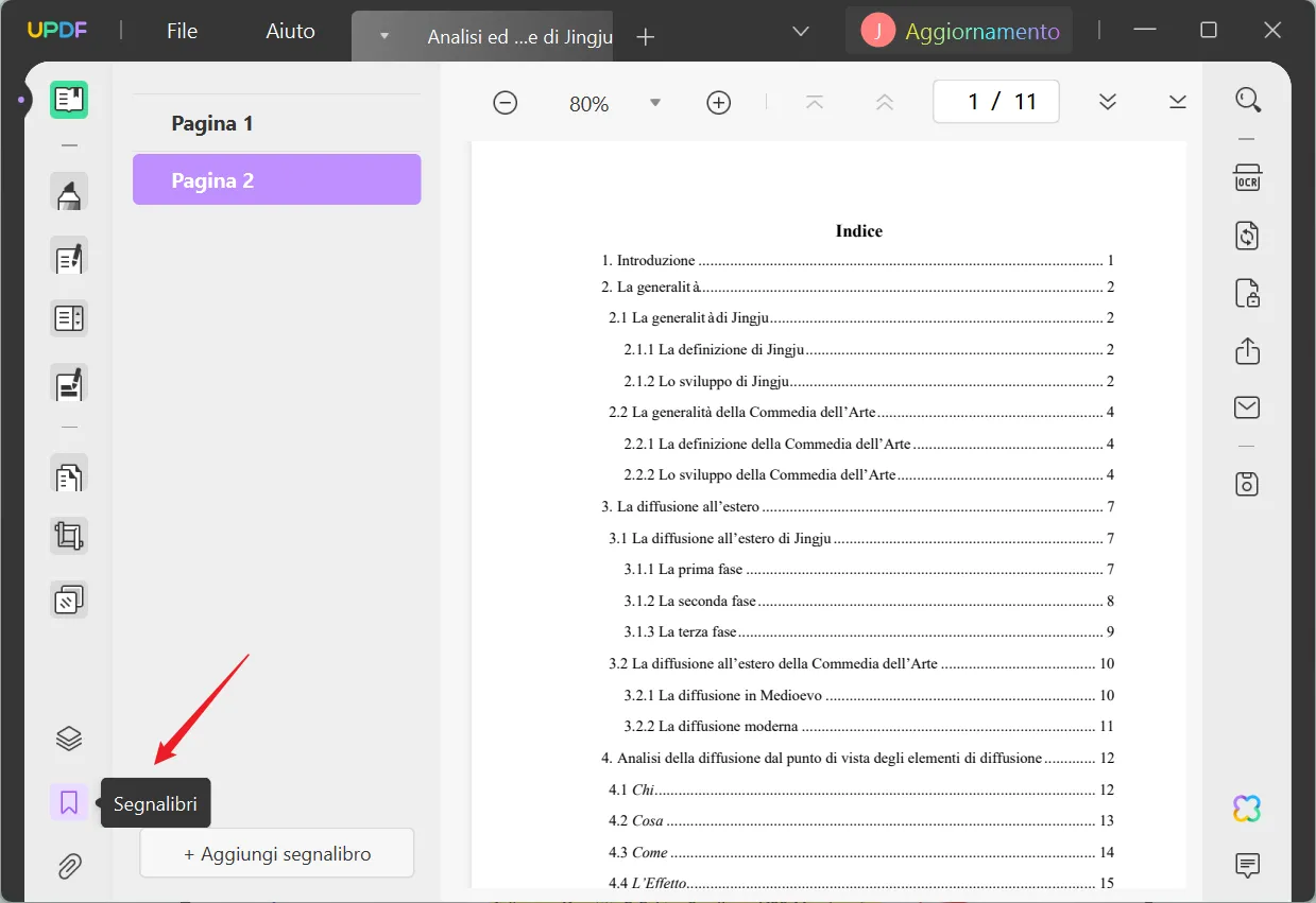 aggiungere segnalibri utilizzando UPDF