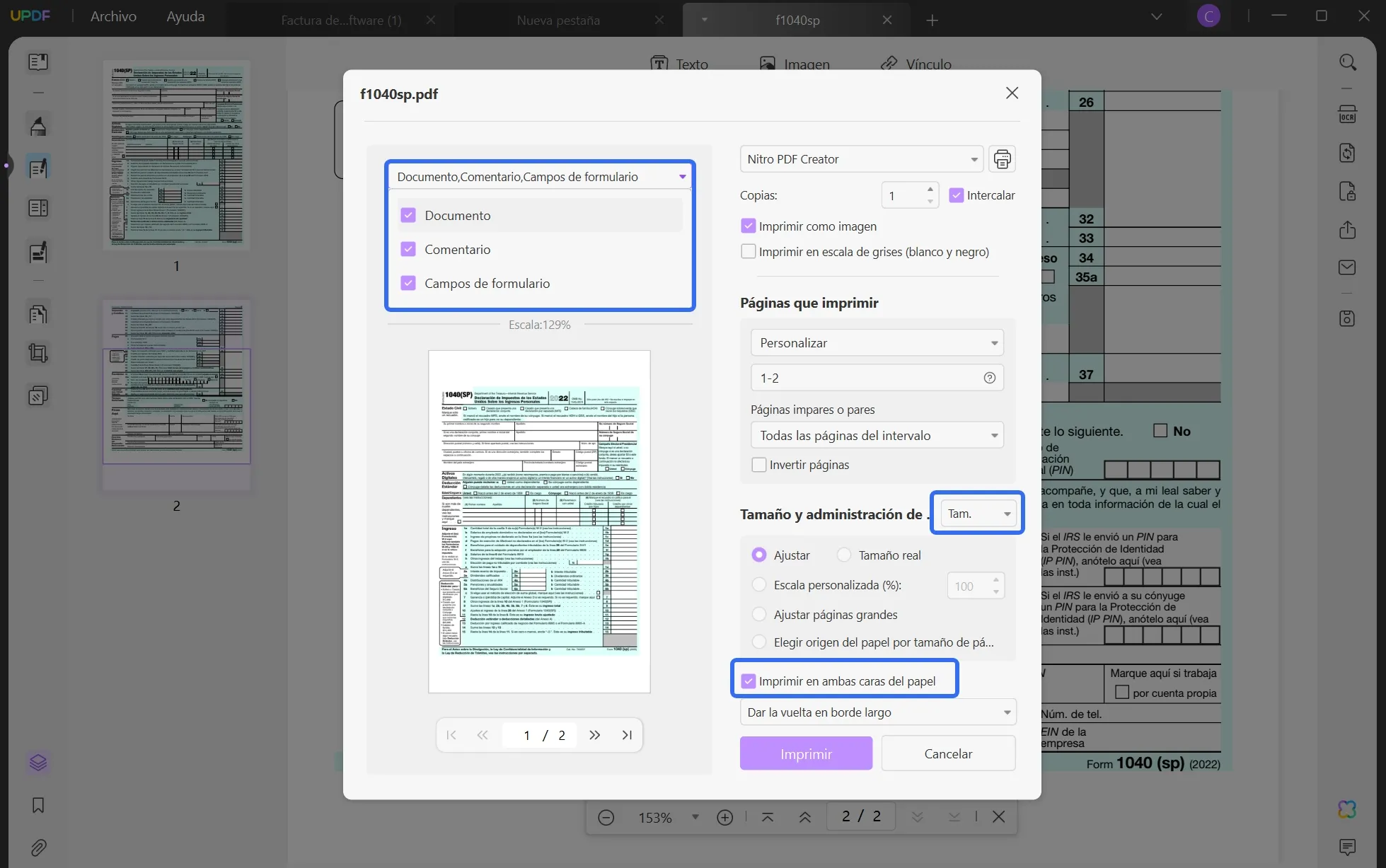 change paper size in pdf page size