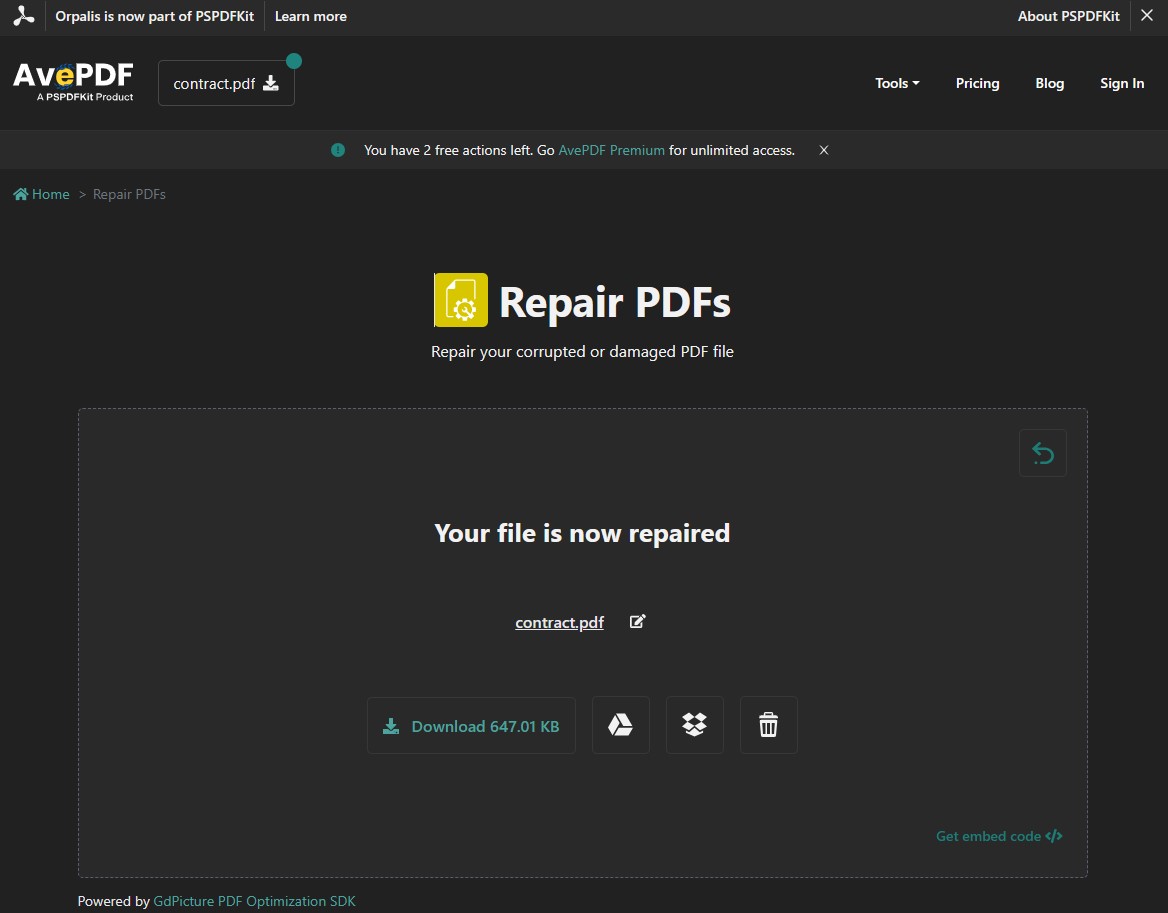 avePDF online PDF reparatur