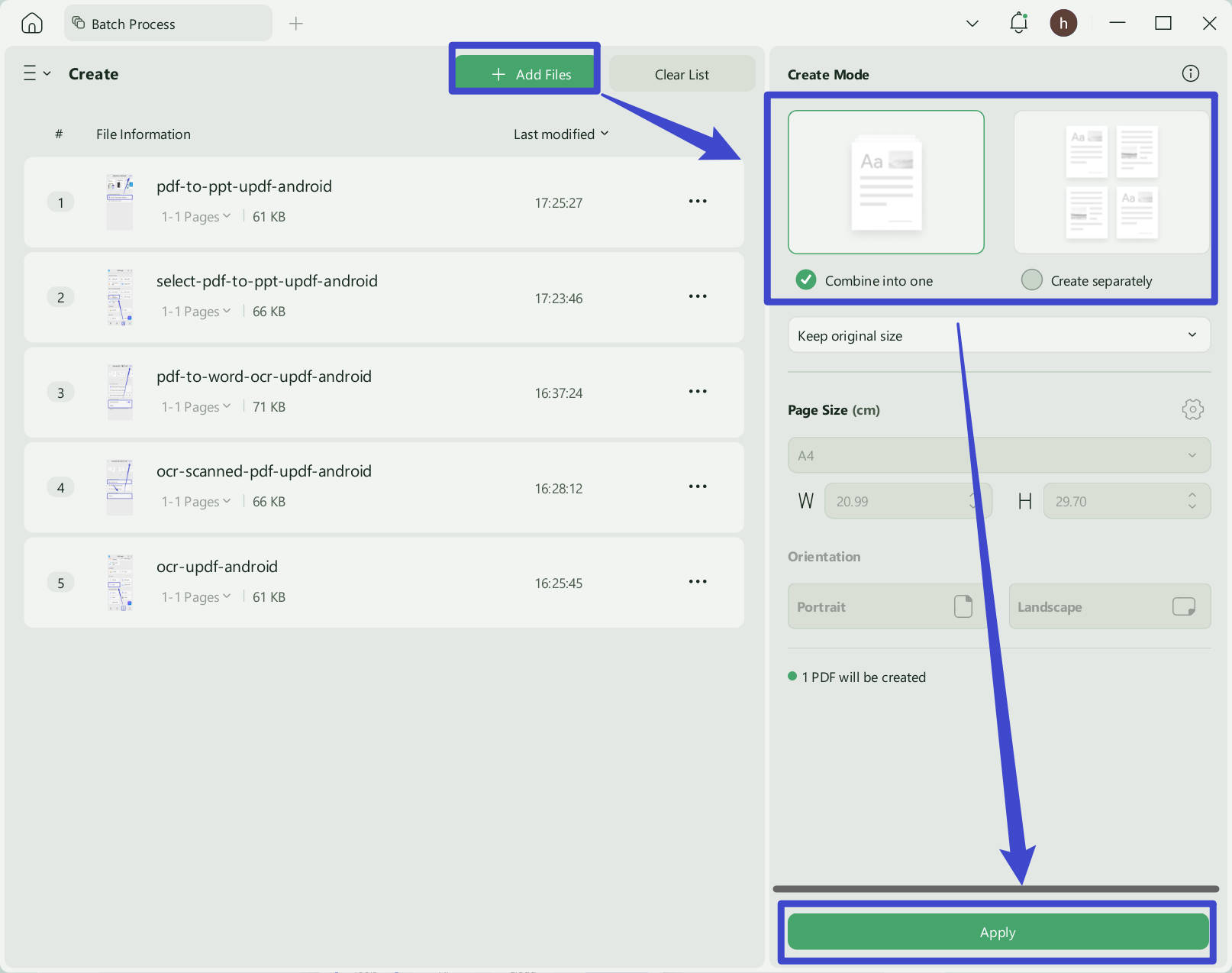 Batch create PDF from image files with UPDF Windows