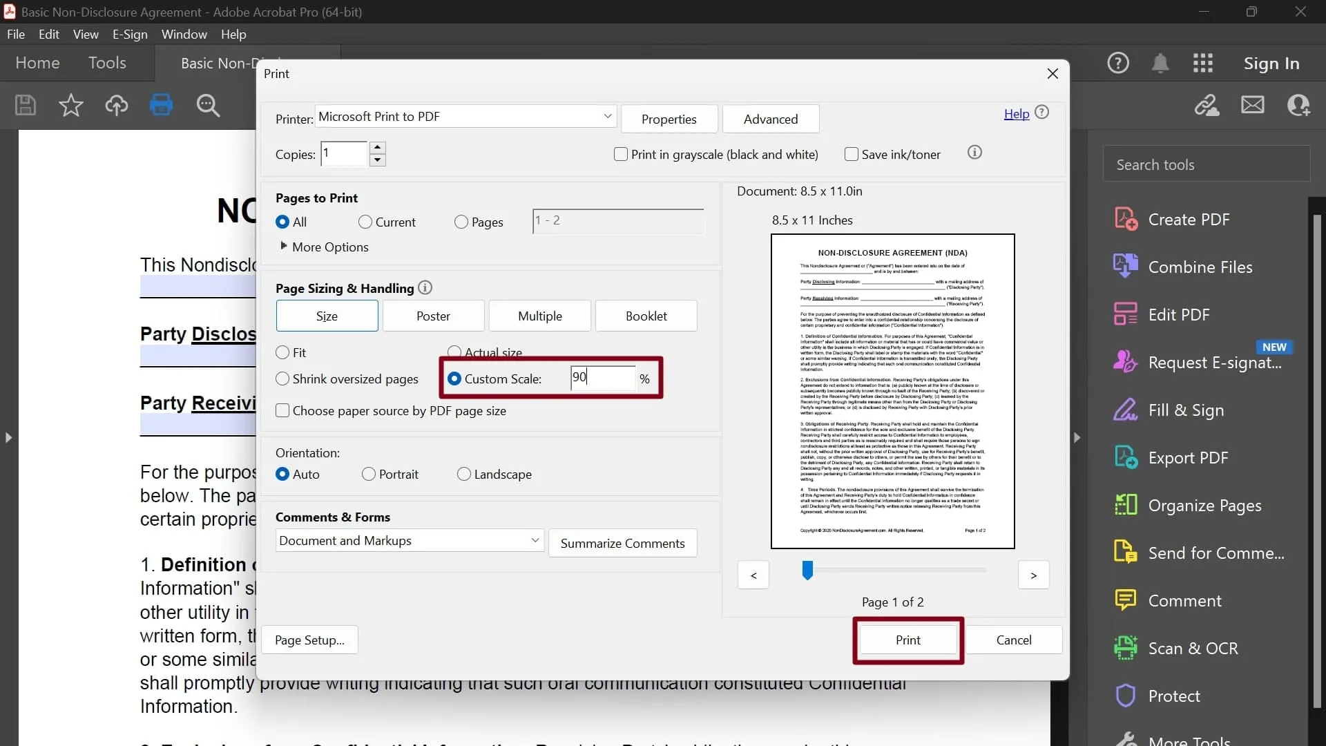 change paper size in pdf save the resized pdf file