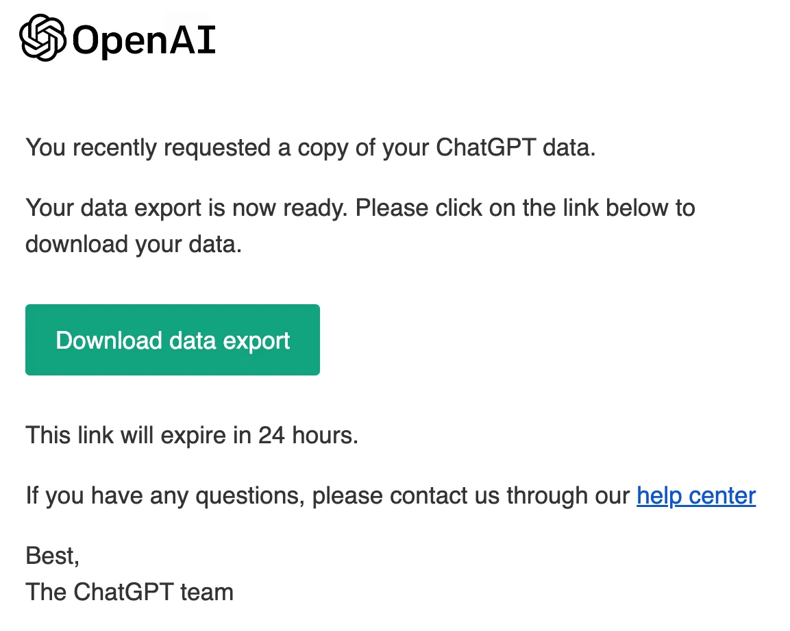 export chatgpt conversation download data