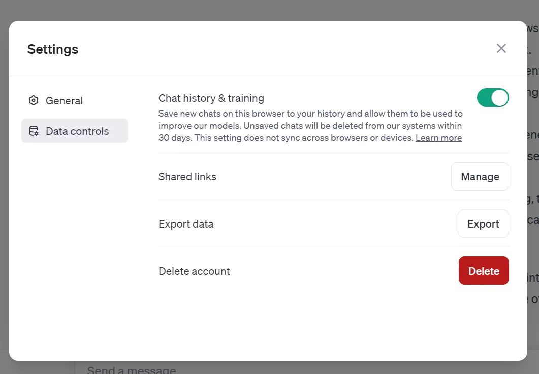 export chatgpt conversation data controls