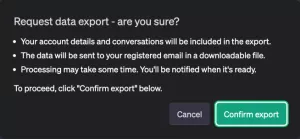 チャットGPT会話をエクスポートする エクスポートを確認する