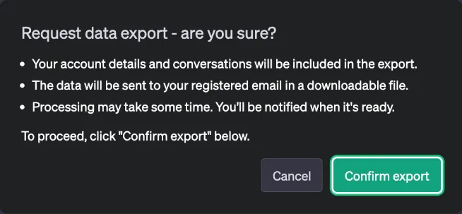 export chatgpt conversation confirm export