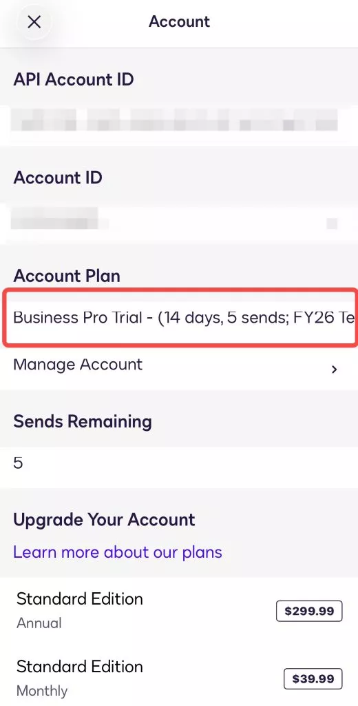 check docusign remaining trial time