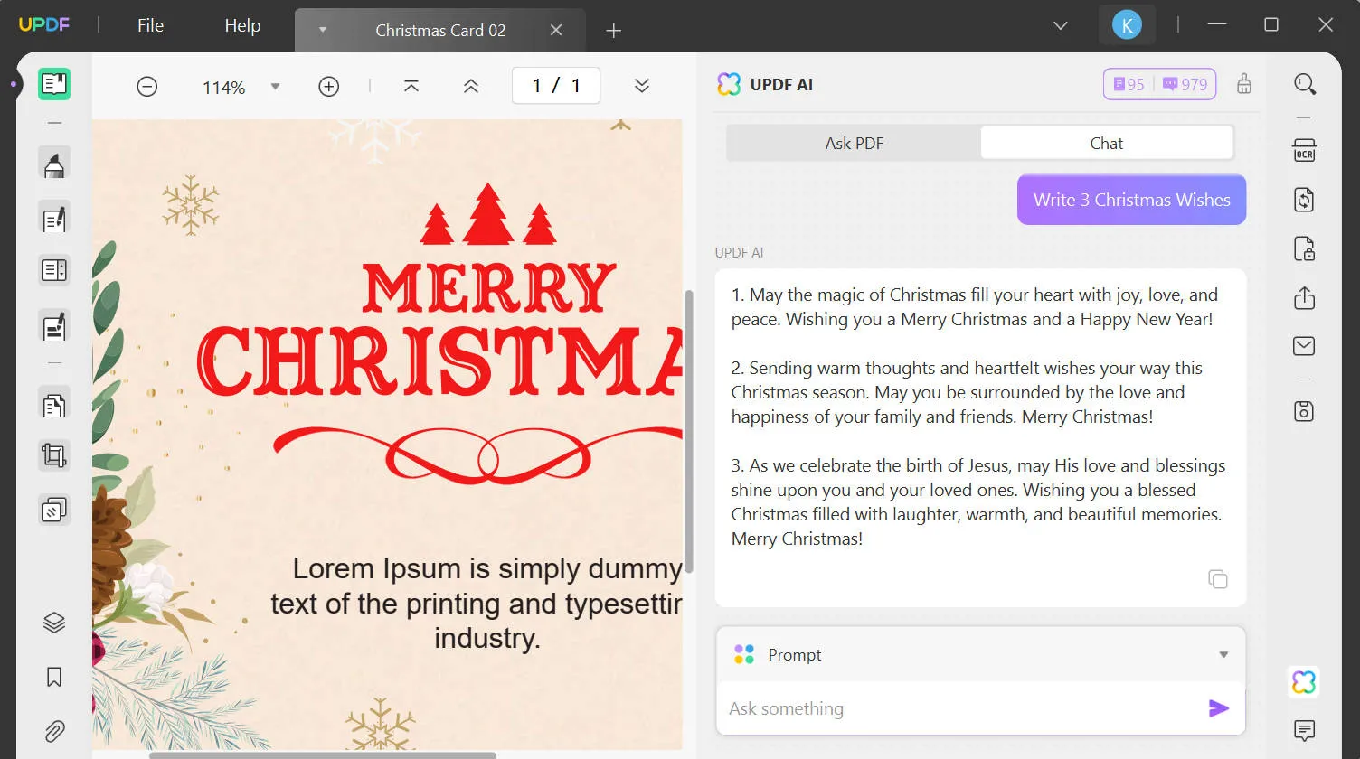 create christmas wishes with updf ai