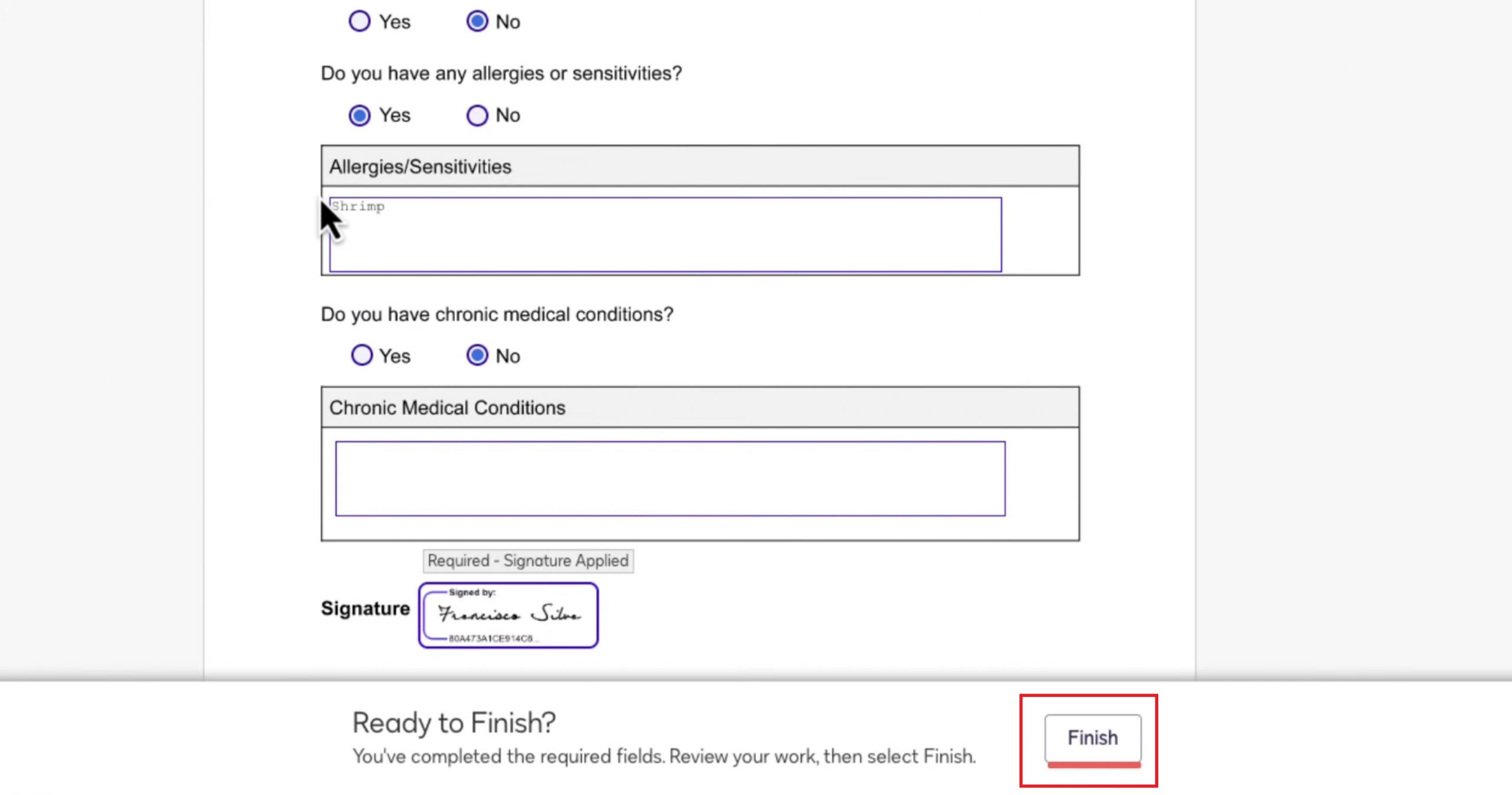 click finish to complete the document