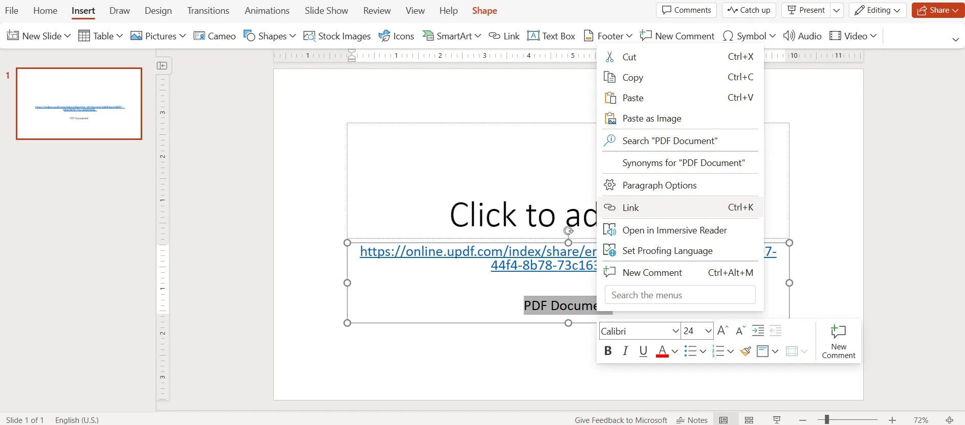 open pdf in powerpoint link