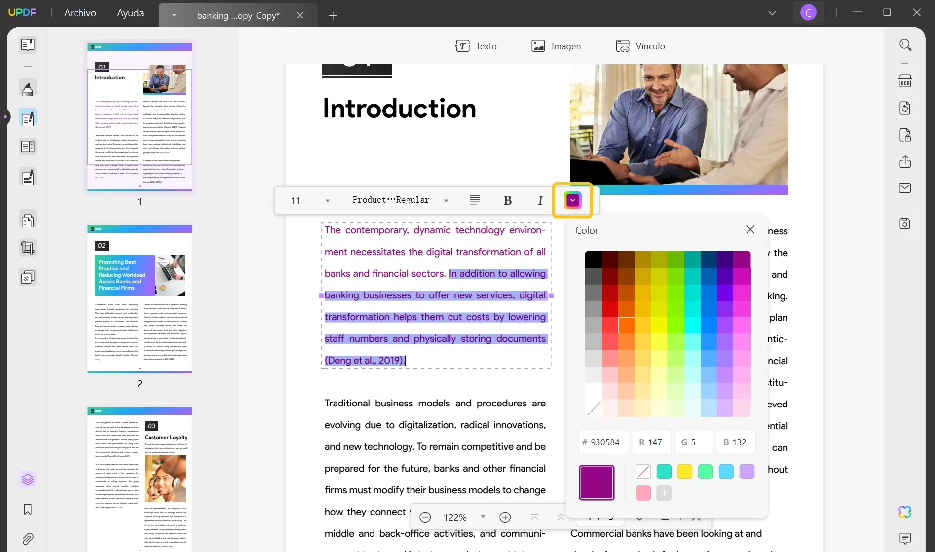 como cambiar el color de la fuente en pdf