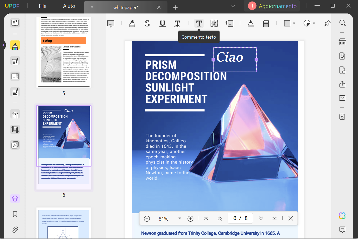 Aggiungere testo al PDF come commento