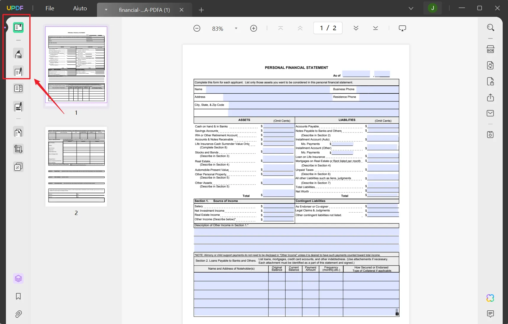 compila un modulo PDF con le caselle di testo