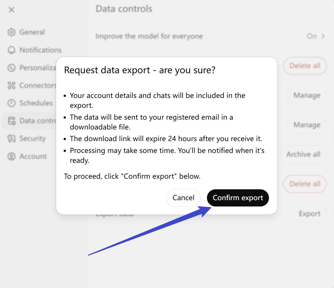 confirm to export chatgpt