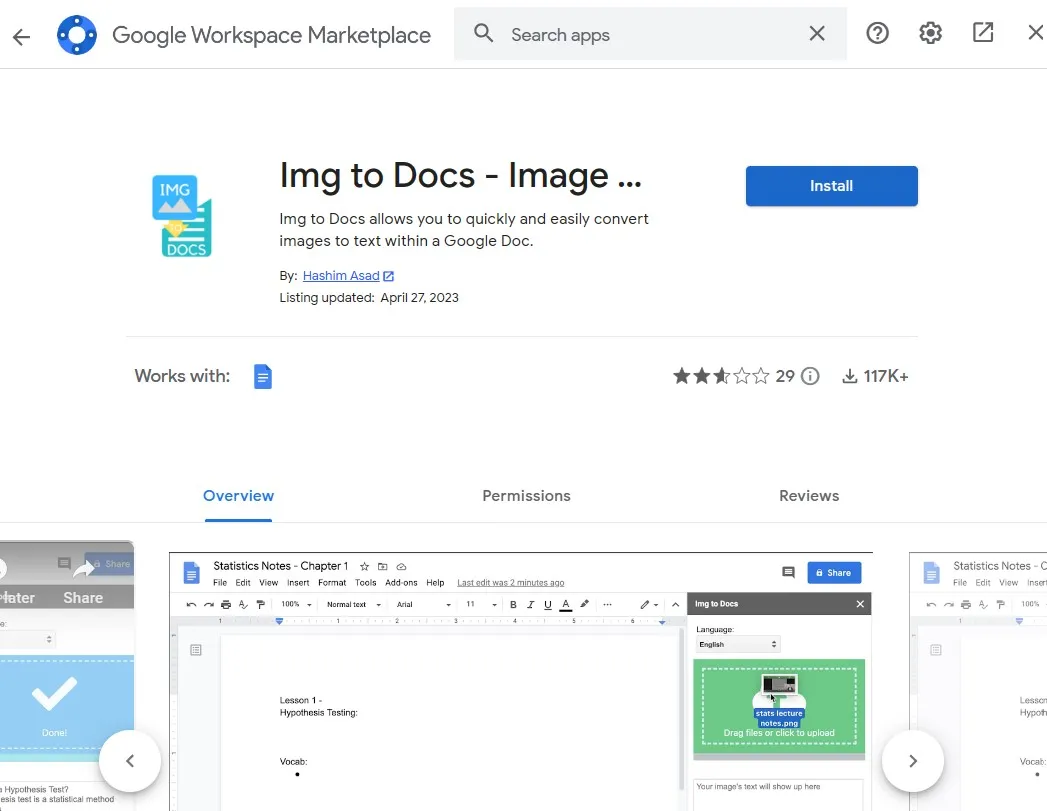 install the add-on in google doc
