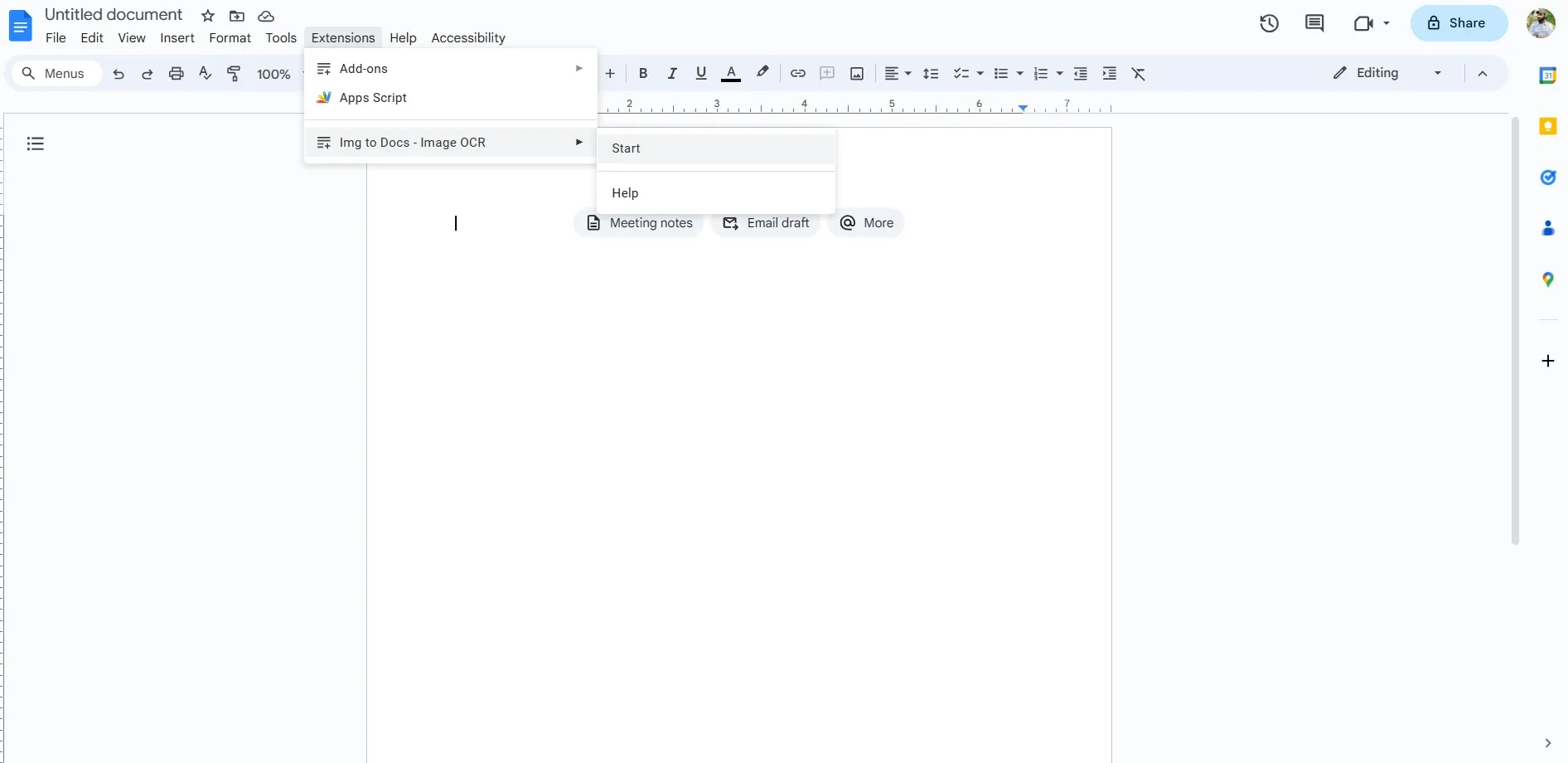 click the img to docs extension in google docs