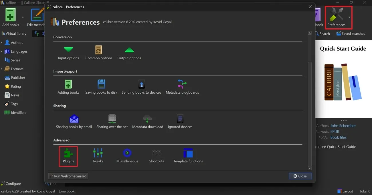 Kindle-Datei in PDF umwandeln, auf erweiterte Plug-Ins zugreifen