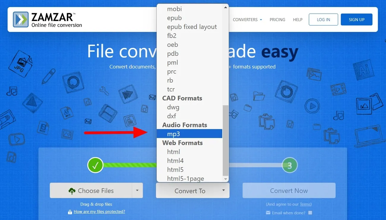 Trasforma PDF in audiolibro tramite Zamzar