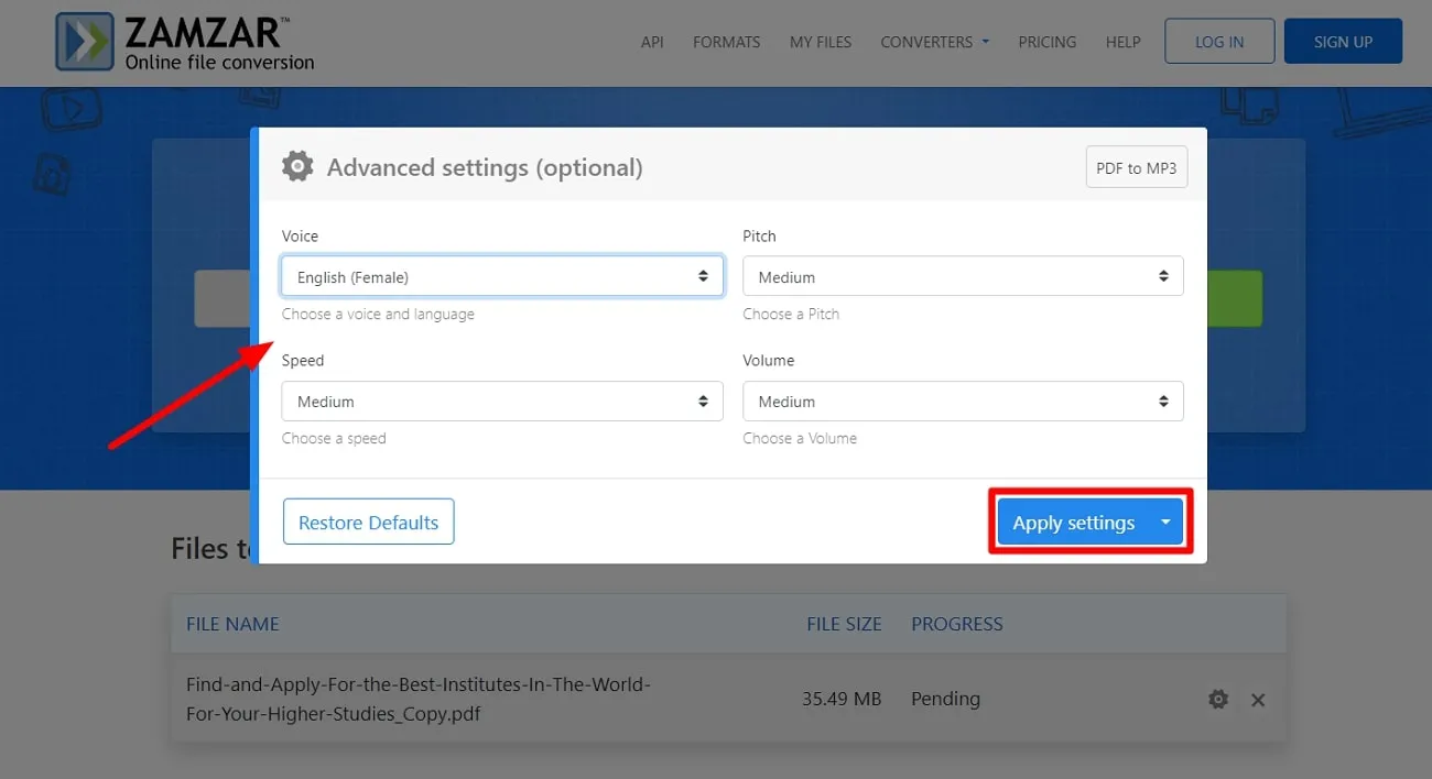 customize advance settings