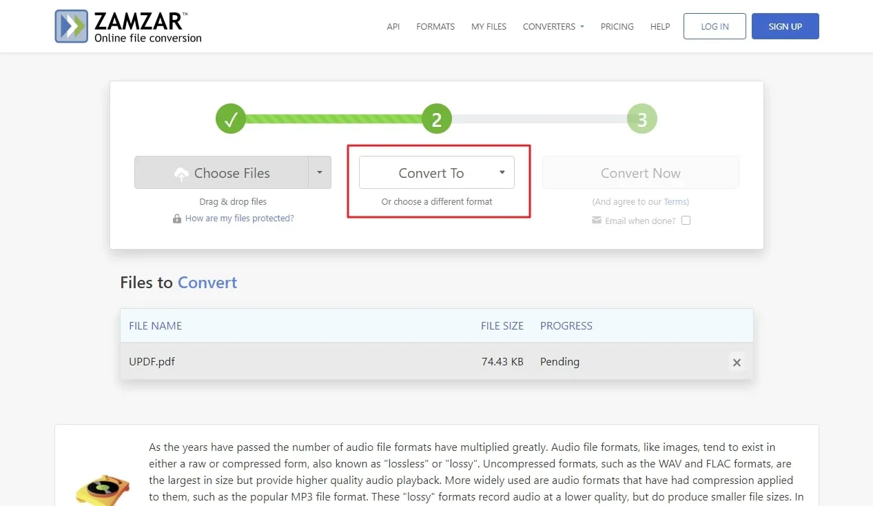 choose the mp3 output format