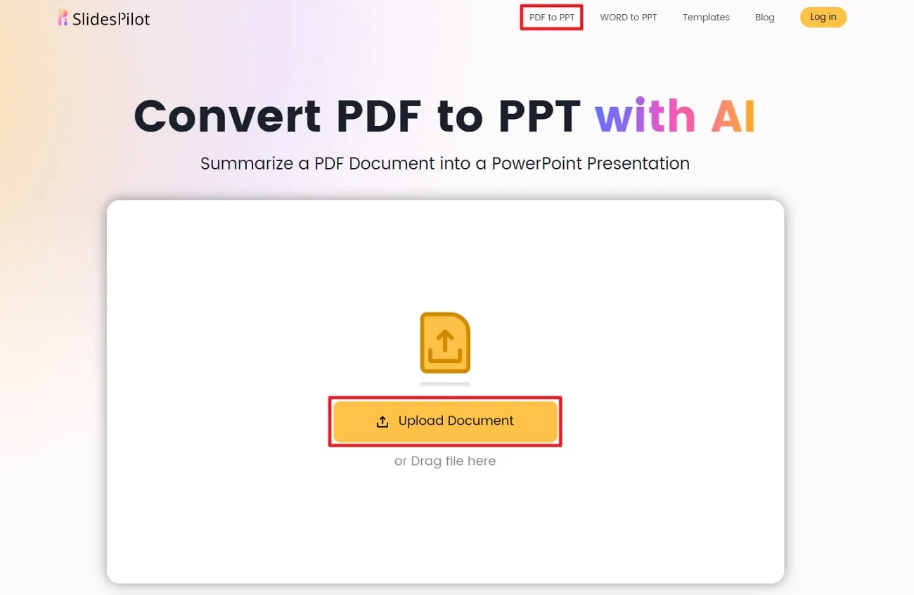 pdf to ppt ai import document from system