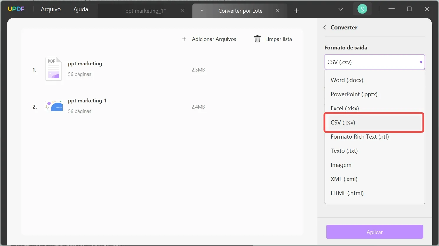 converter excel em csv