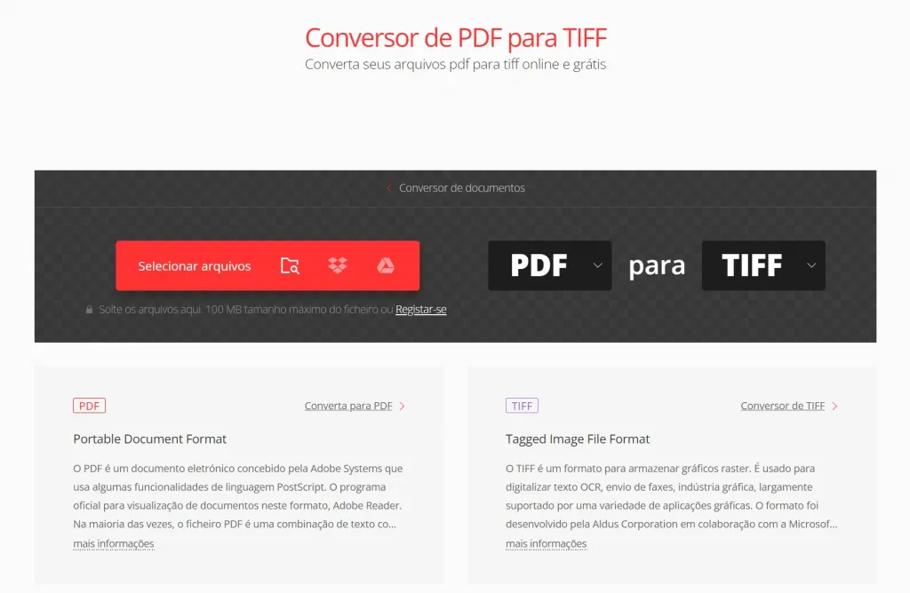 Transformar pdf em Tiff Online