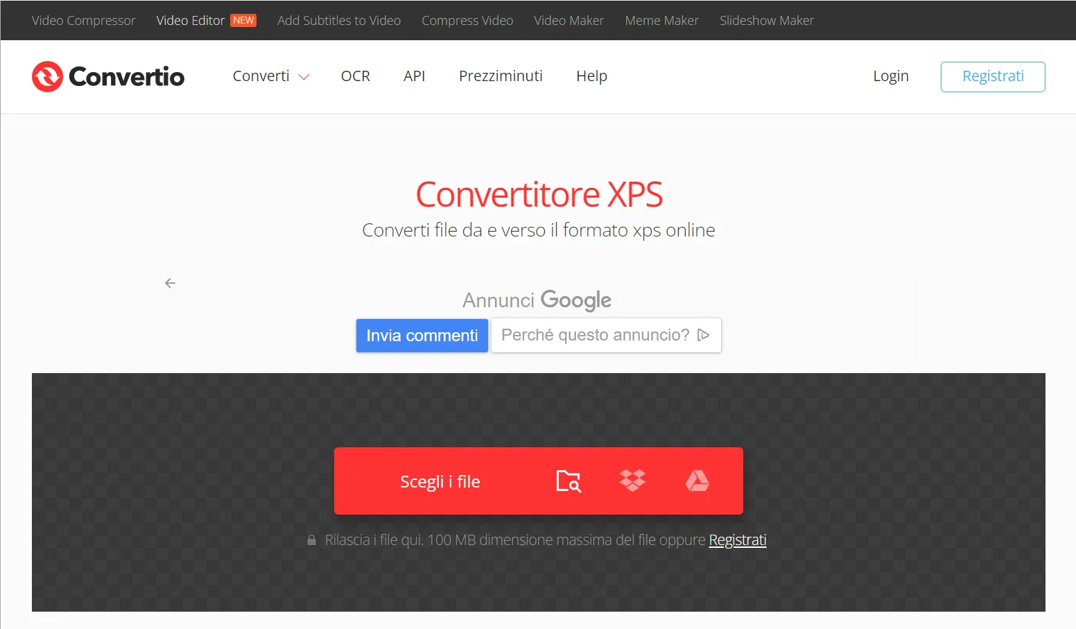 convertire XPS in PDF con Convertio