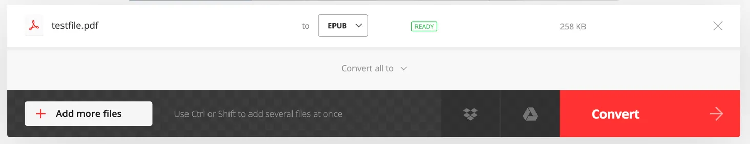 pdf to epub convertio upload file