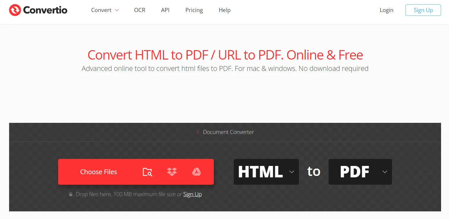 convert html to pdf convertio