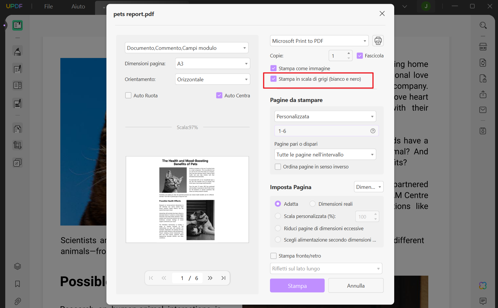 Stampare un PDF in bianco e nero