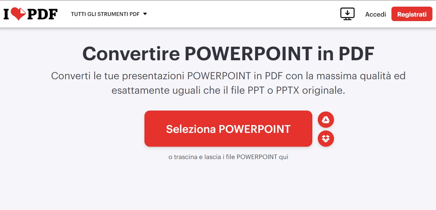 Convertire PowerPoint in PDF online con iLovePDF