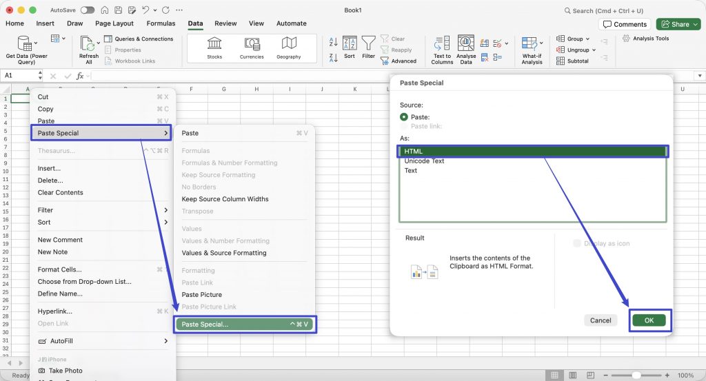 copy and paste the chatgpt table on excel