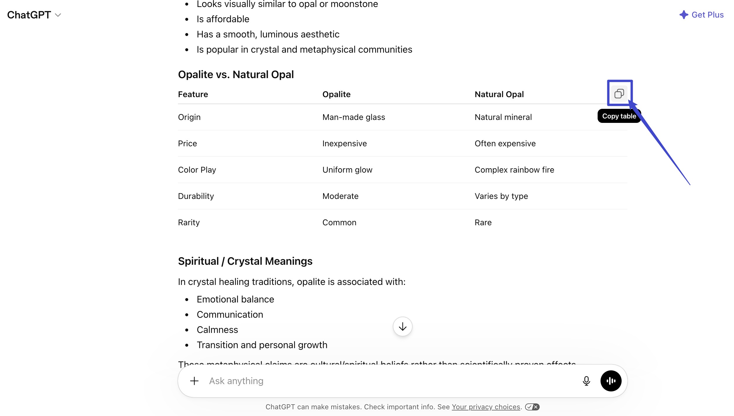 copy table on chatgpt