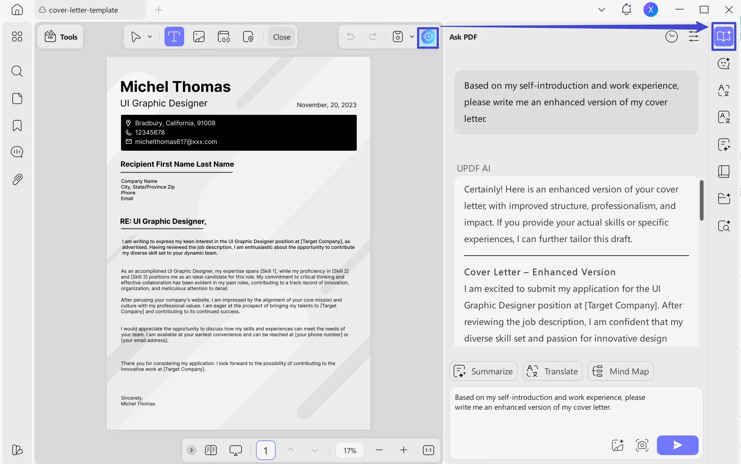 cover letter template for job application updf ai