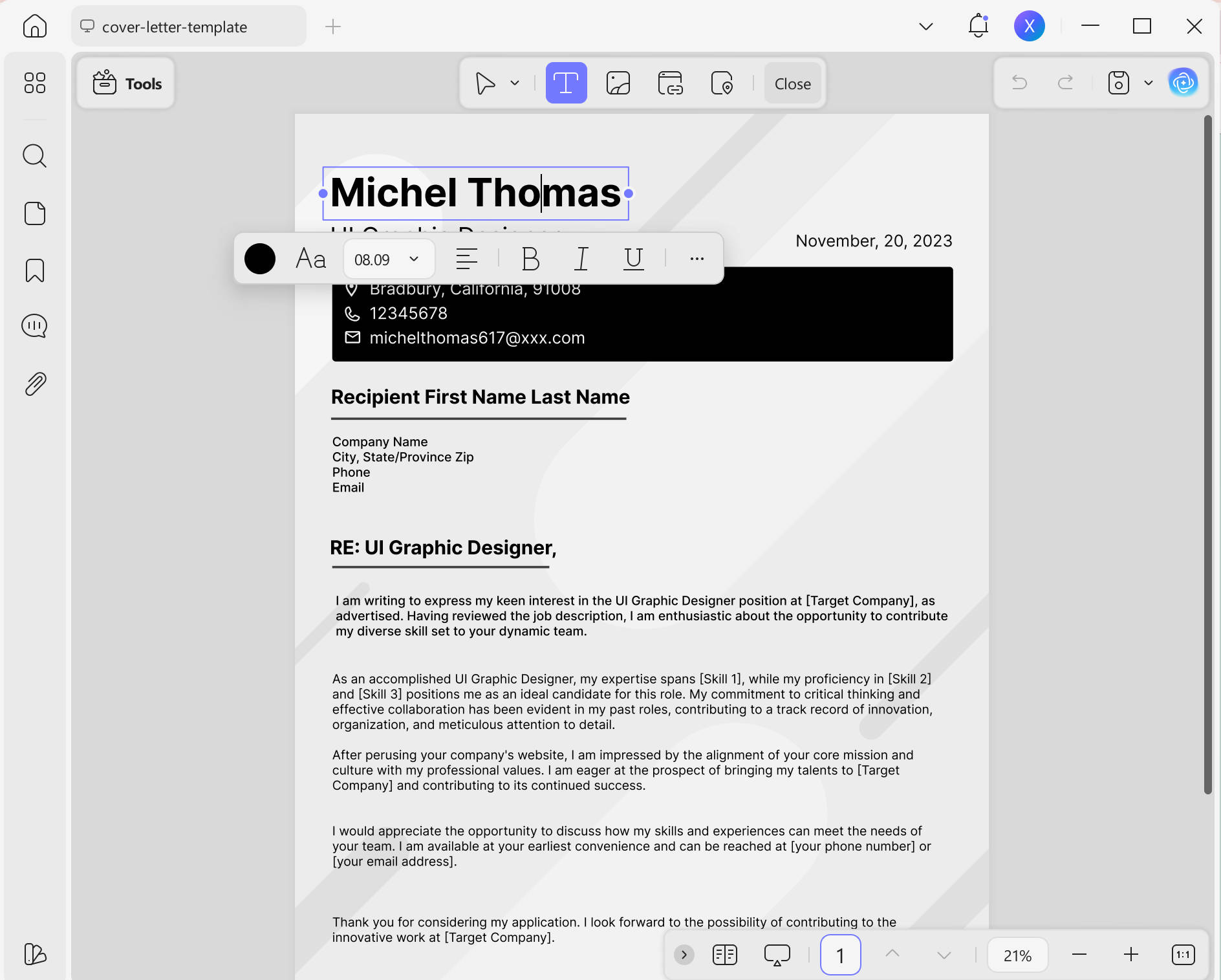 cover letter template for job application updfA