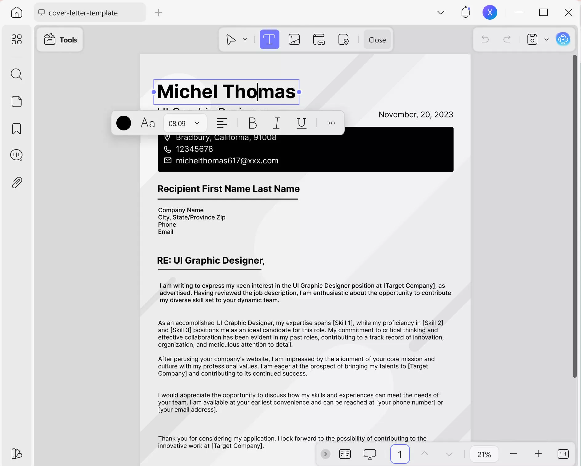 cover letter template for job application updfA