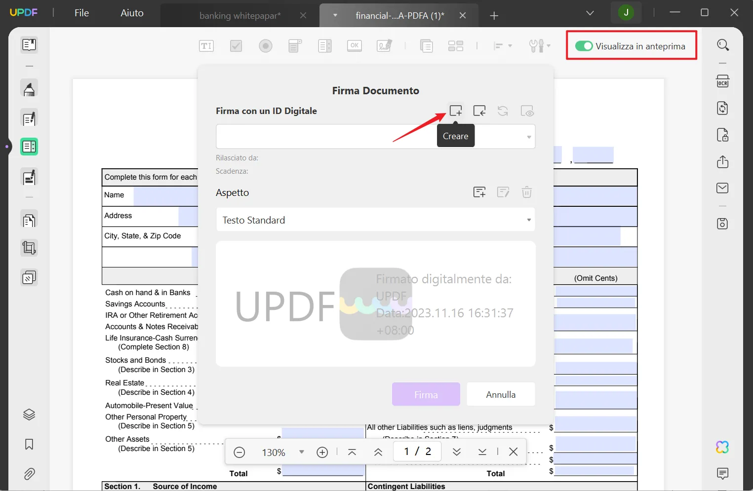 Inserisci la firma nel file PDF