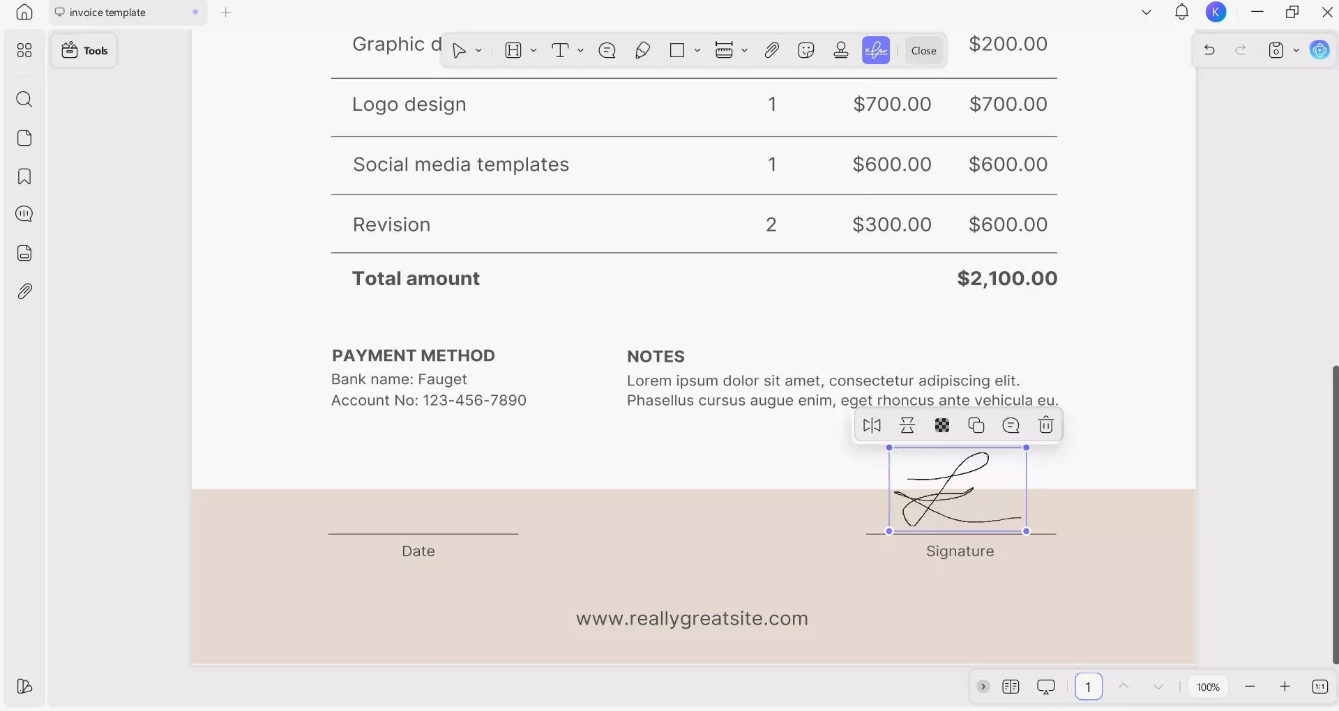 create a signature for pdf invoice 3