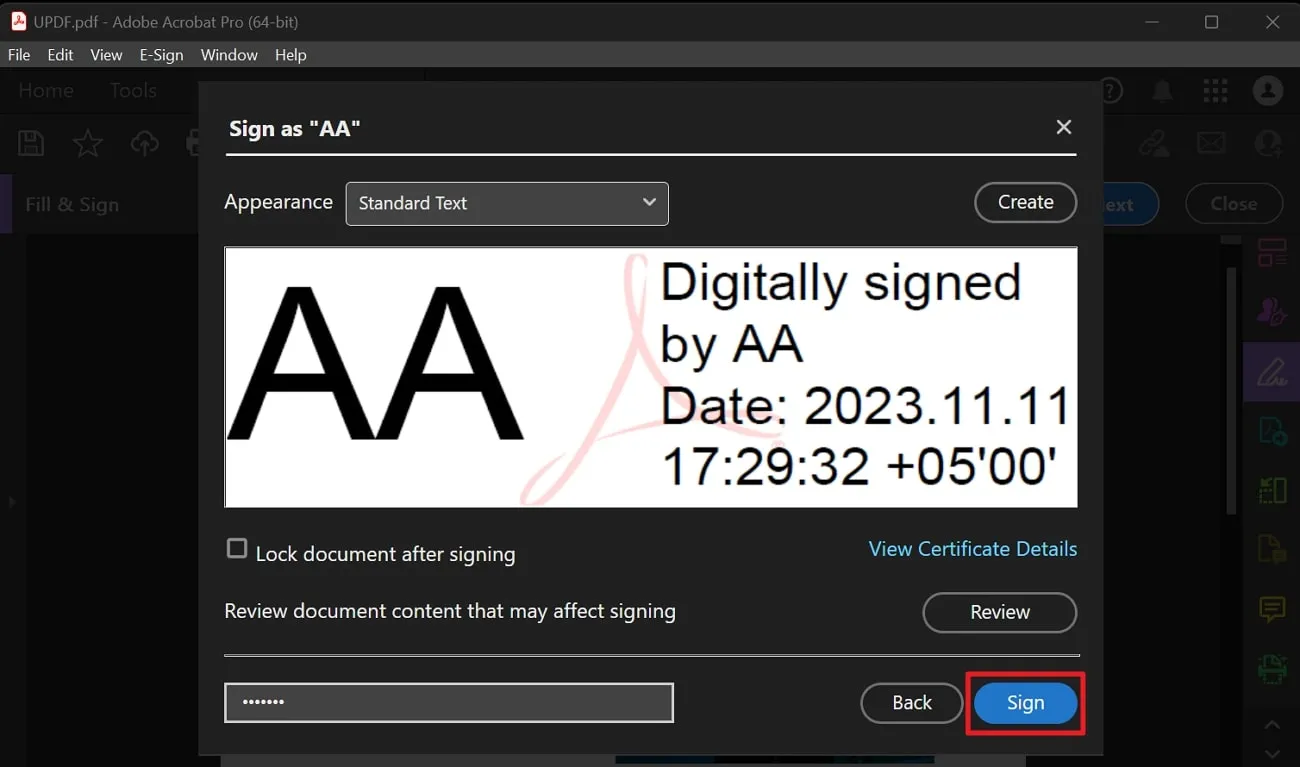 adobe digital signature sign your pdf with a password