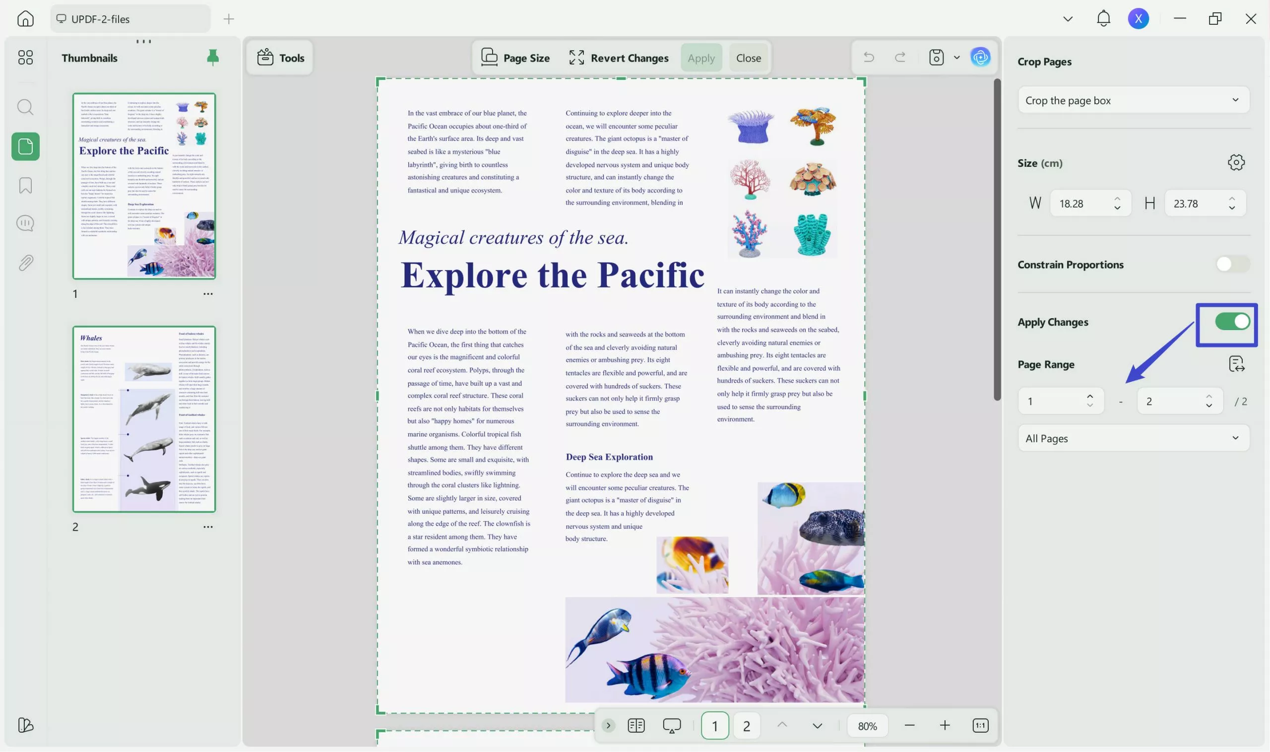 choose the page range to crop