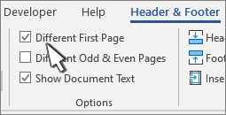 different footer on each page word different first page button